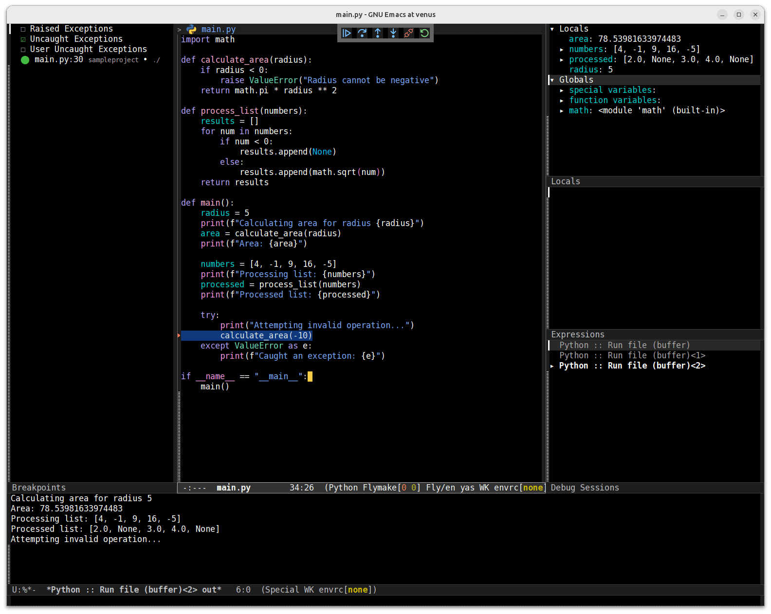 Figure 4: Example of dap-mode interface in Emacs